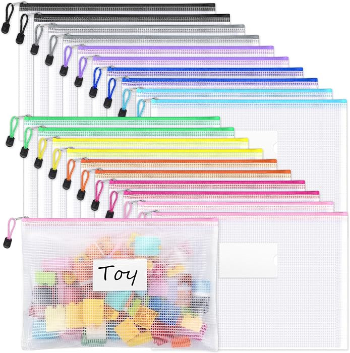 Sooez 20 Pack Mesh Zipper Pouch Bags, A4 Letter Size, Zipper Bags with Label Pocket, Waterproof B... | Amazon (US)