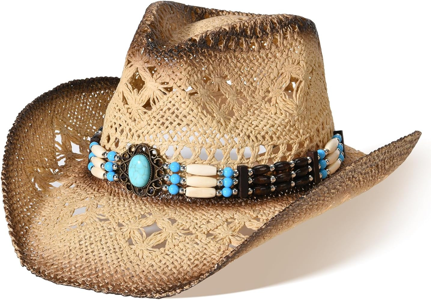 Straw Cowboy Hat for Men Womens Straw Cowgirl Hat Summer Western Cowboy Hats with Wide Brim for C... | Amazon (US)