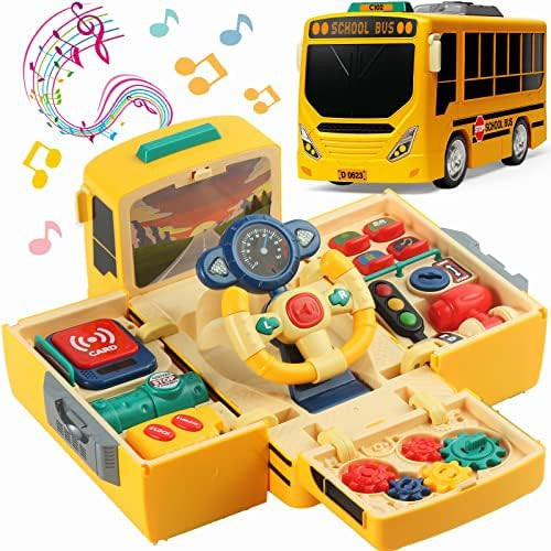 School Bus Toy with Sound and Light, Simulation Steering Wheel Gear Toy, Toddlers School Bus Toys wi | Amazon (US)