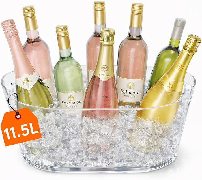 Lifewit 11.5L Ice Bucket for Parties, Large Plastic Drink Cooler for Champagne Wine, Beer, Clear ... | Amazon (US)