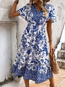 EMERY ROSE Floral Print Butterfly Sleeve Ruffle Hem Dress | SHEIN