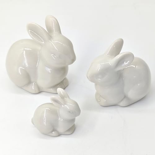 Easter Table Decorations,3Pcs Ceramic Bunny Figurine Easter Spring Decorative Modern Vintage Rustic Farmhouse Rabbit Figurines Statue Home Decor Tray Table Centerpiece Mantels Decor Ornament（White ） | Amazon (US)