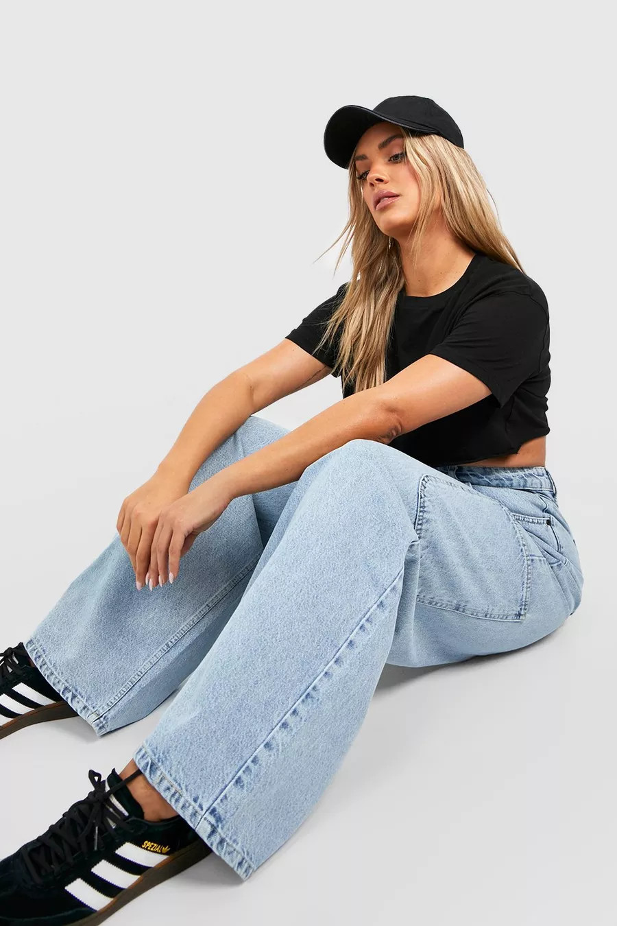 Plus High Waist Acid Wash Pocket Cargo Jean | boohoo (US & Canada)