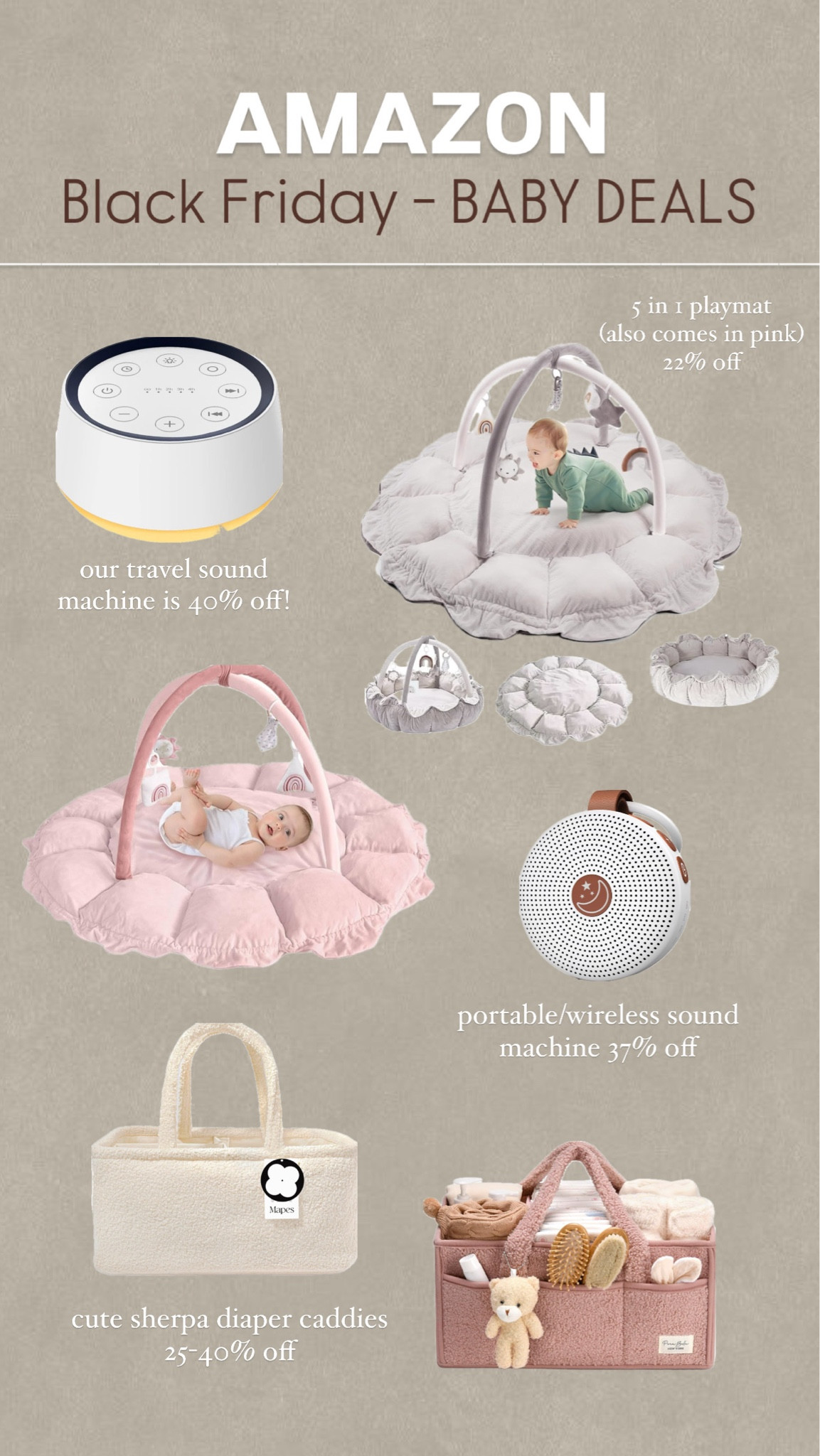 Amazon Black Friday - a few baby deals 🤍🍼

sound machine
playmat 
diaper caddy 

#LTKcanada #LTKbaby #LTKsale