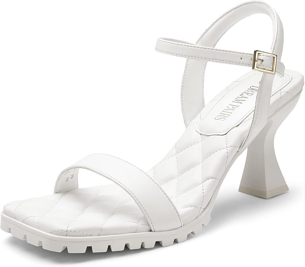 DREAM PAIRS Women's Low Kitten Heels Sandals Square Open Toe Ankle Strap Comfortable Quilted High... | Amazon (US)