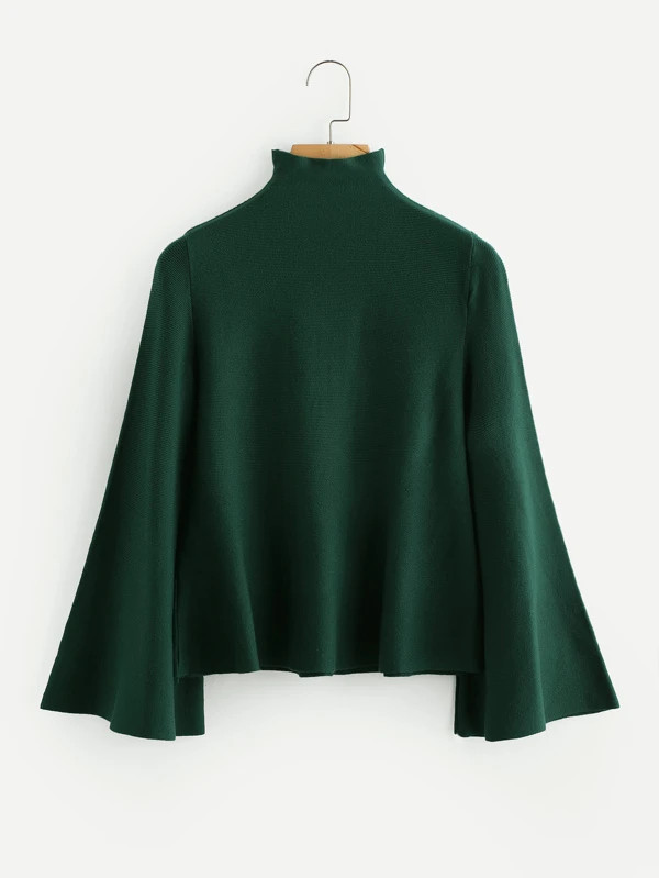 Mock Neck Flare Sleeve Jersey Jumper | SHEIN