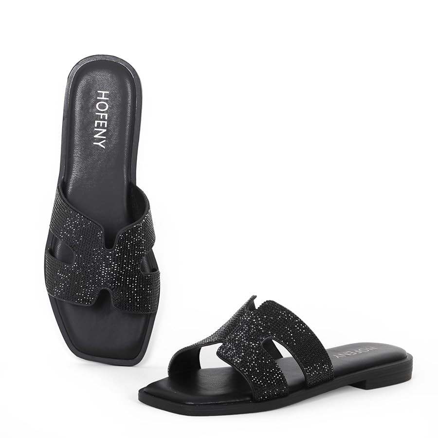 Womens Slip On Flat Sandals Soft Leather Open Toe Slide for Summer Dressy | Amazon (US)