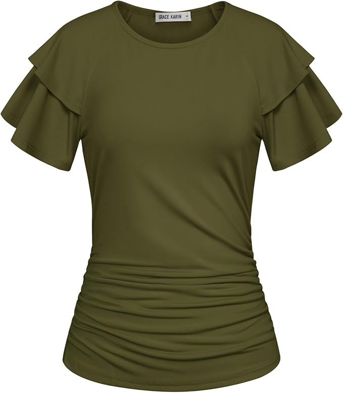 GRACE KARIN Summer Tops for Women Dressy Casual, Ruffle Short Sleeve Work Shirt, 2026 Spring Tren... | Amazon (US)