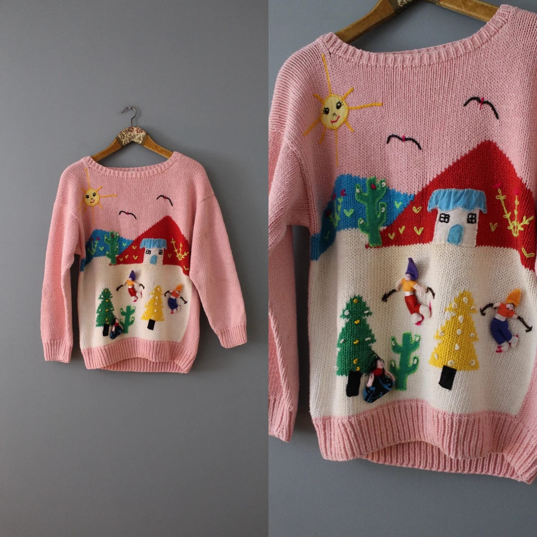 Made in Peru Intarsia Cotton Sweater Christmas Trees Ice - Etsy | Etsy (US)
