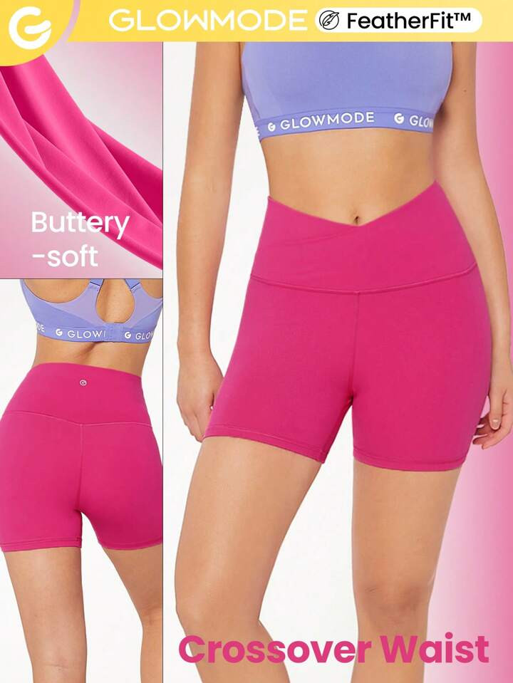 GLOWMODE 4.3" FeatherFit™ Crossover Cutie Biker Shorts Breathable Cycling Running Gym Workout | SHEIN