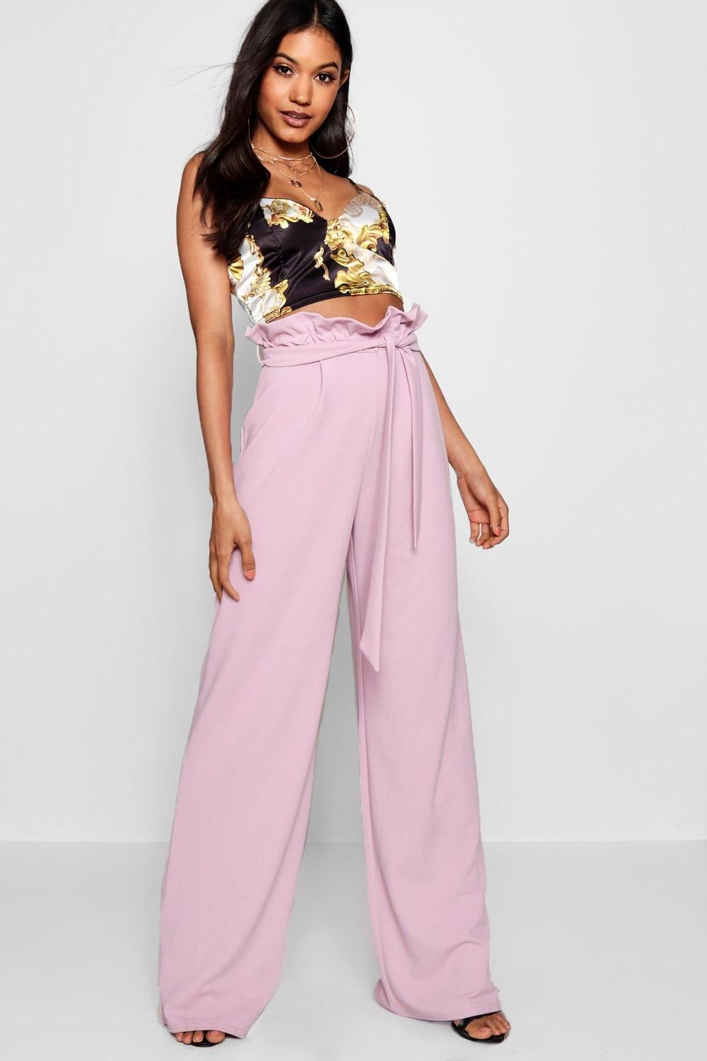 Paperbag Waist Crepe Wide Leg Trouser | Boohoo.com (US & CA)