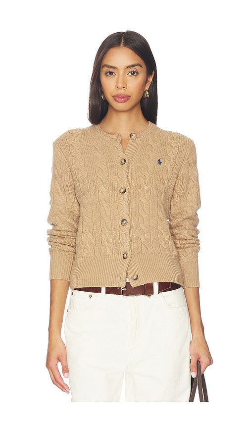 Polo Ralph Lauren Cable Knit Wool Cashmere Cardigan in Camel Melange. Size L | Revolve Clothing (Global)