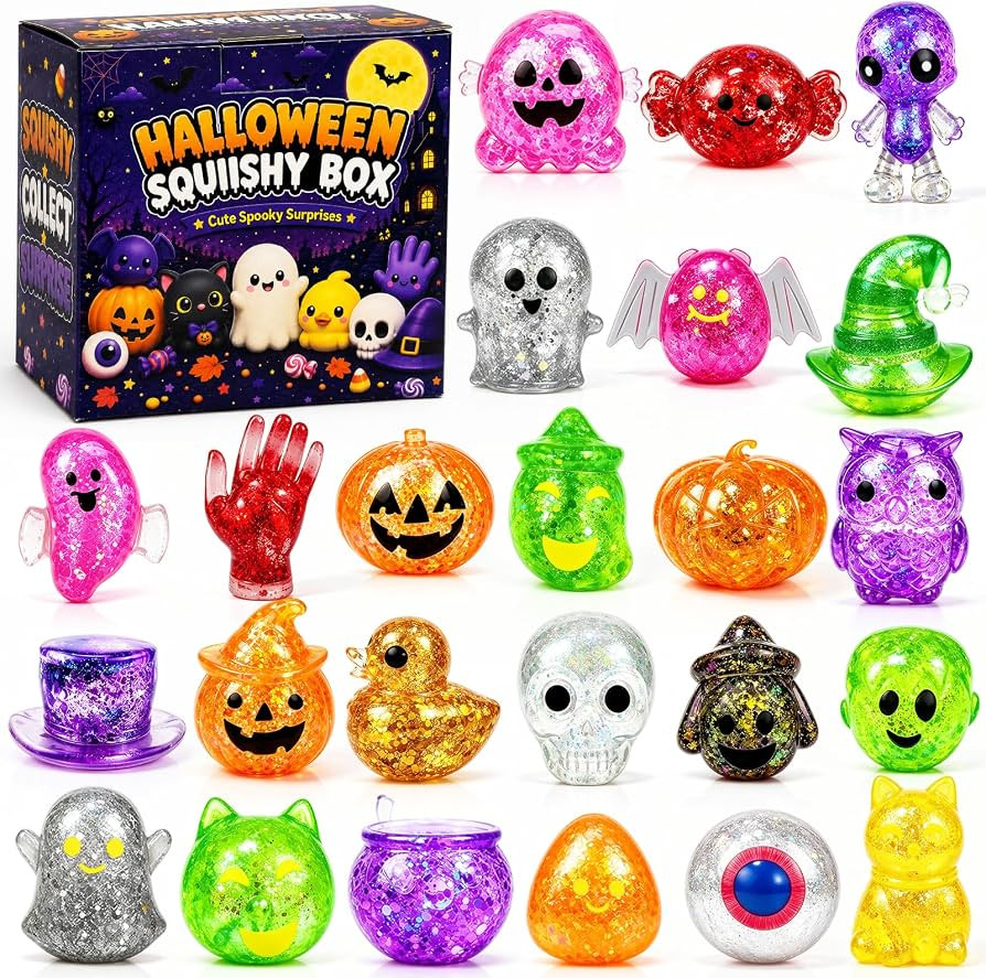 24 Pcs Halloween Squishies, Halloween Squishy Toys Glitter Stress Balls | Amazon (US)