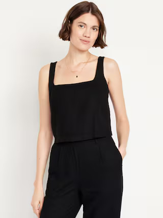 Square-Neck Linen-Blend Crop Tank Top | Old Navy (US)