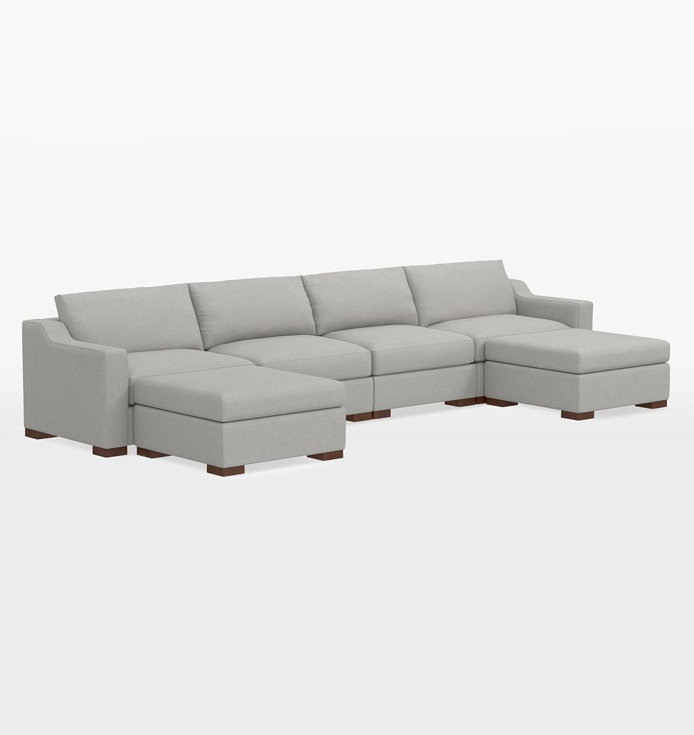 Sublimity 6-Piece Double Ottoman Sectional Sofa, Studio - Performance Aspen Flannel Grey | Rejuvenation
