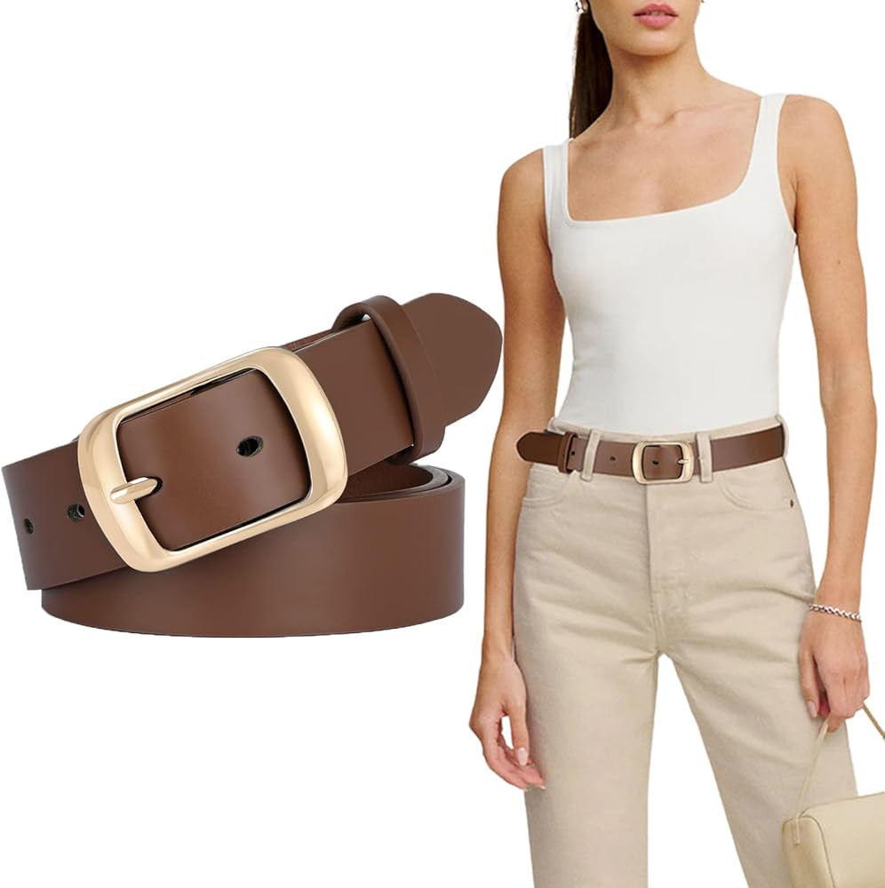SUOSDEY Fashion Womens Leather Belt, Soft Leather Waist Belt with Pin Buckle for Jeans Pants,widt... | Amazon (US)