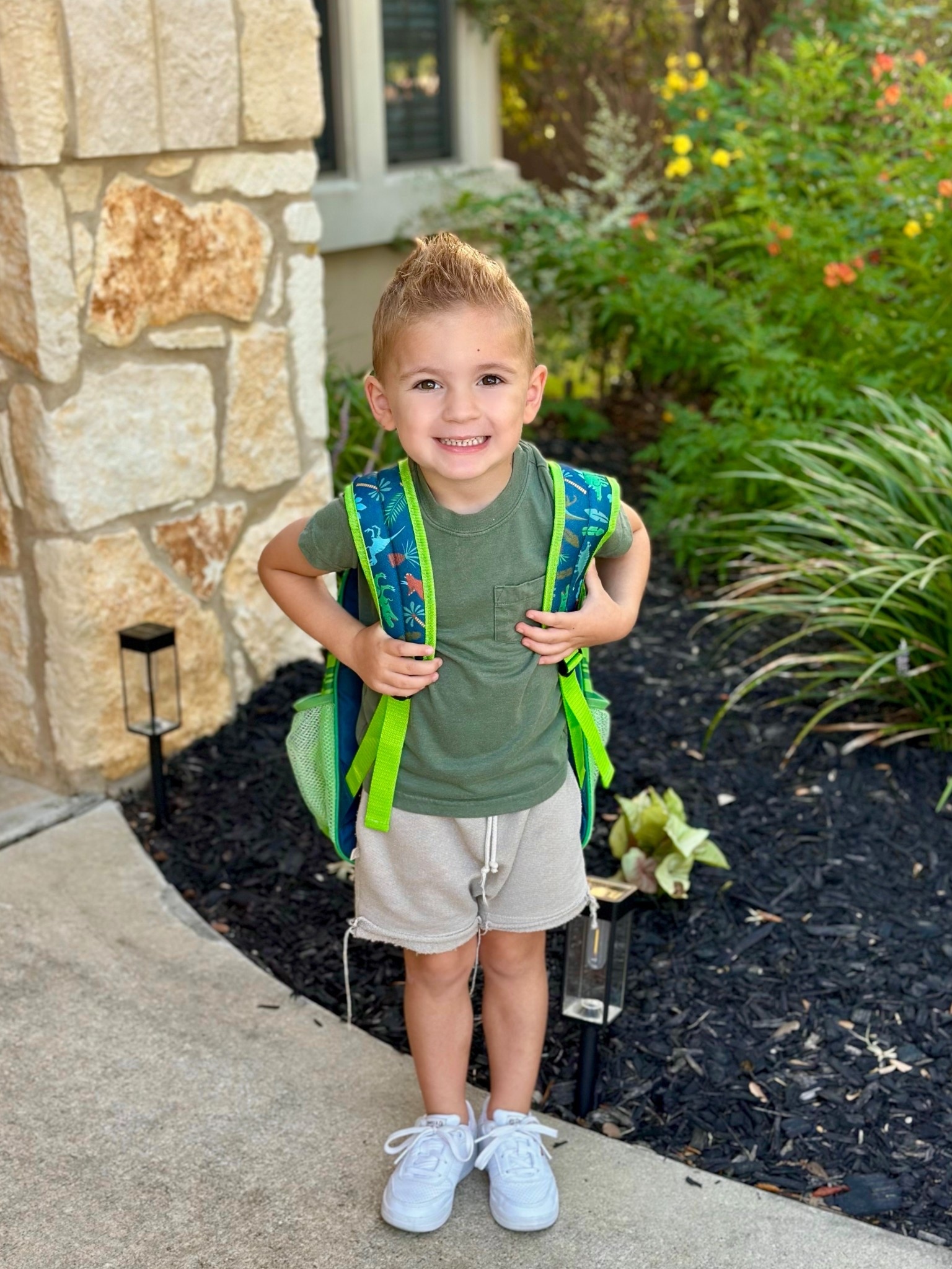 First day of 4K preschool for Nash! 🦖🦕 He’s been counting down ever since Nico started school, wanting to be just like his big bro, and you can see the excitement all over his face! He was so proud to wear his (very heavy) backpack and spot some old friends in his class. I already can’t wait to pick him up and hear all about his first day! 💚 

#LTKFamily #LTKFindsUnder50 #LTKKids
