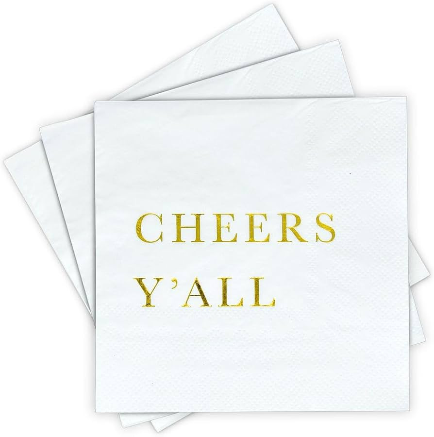Cheers Y’all Cocktail Napkins - Gold Foil 3-Ply Disposable Napkins for Christmas, Holiday Parti... | Amazon (US)
