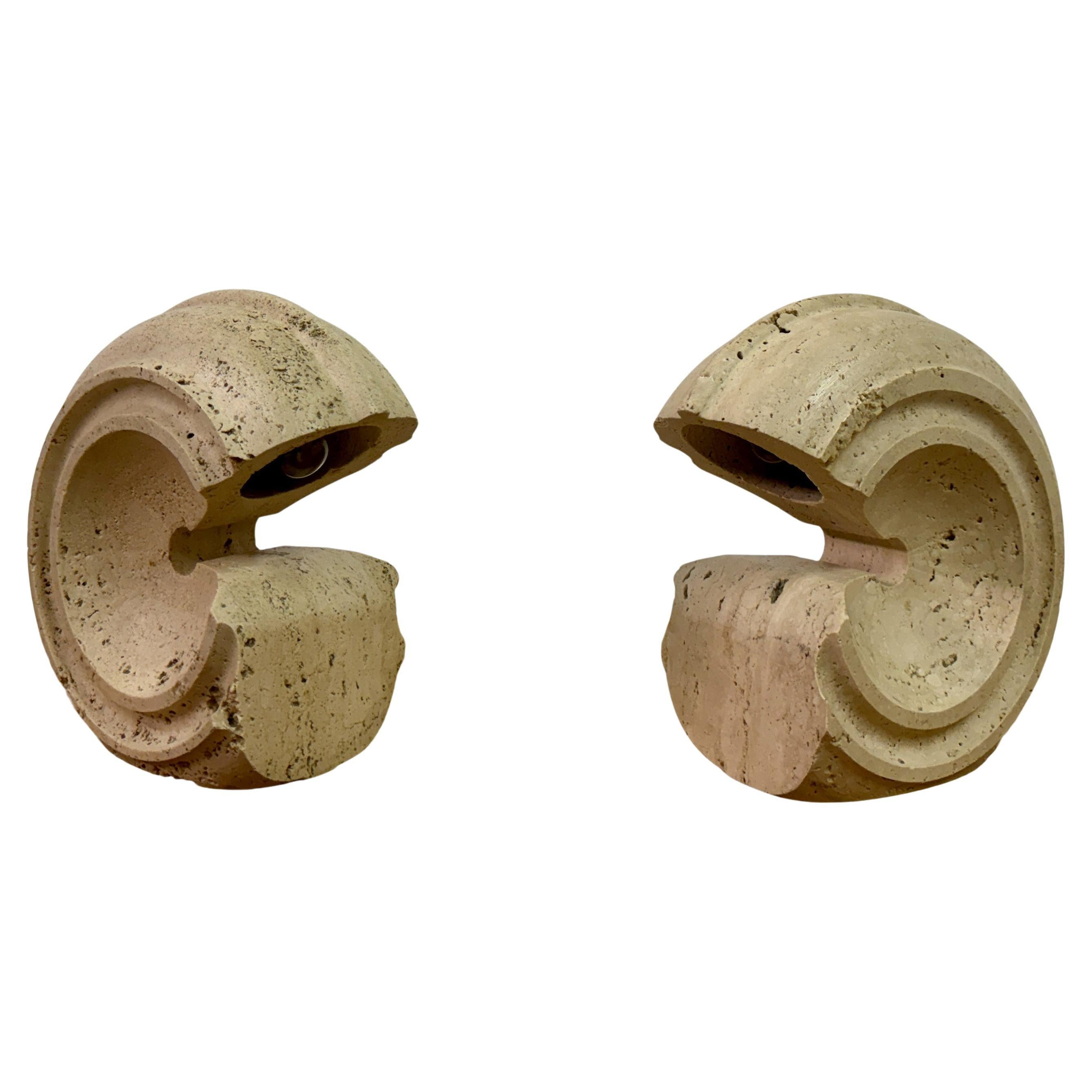Pair of Sculptural Travertine Lamps by Giuliano Cesari | 1stDibs