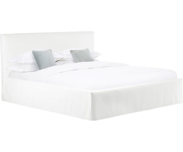 Lit coffre capitonné tissu blanc crème Feather | WestwingNow | WestwingNow EU
