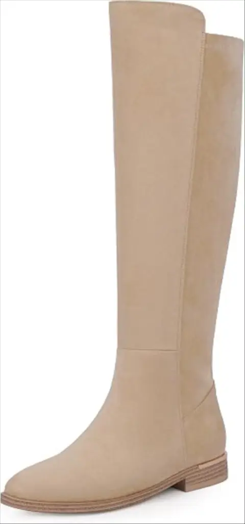 Rounded Toe Flat Stretchy Dress Knee High Boots Side Zipper
