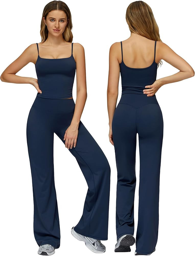 QBGJTD Conjunto de entrenamiento para mujer, dos piezas, tirantes delgados, top corto a juego, pa... | Amazon (US)