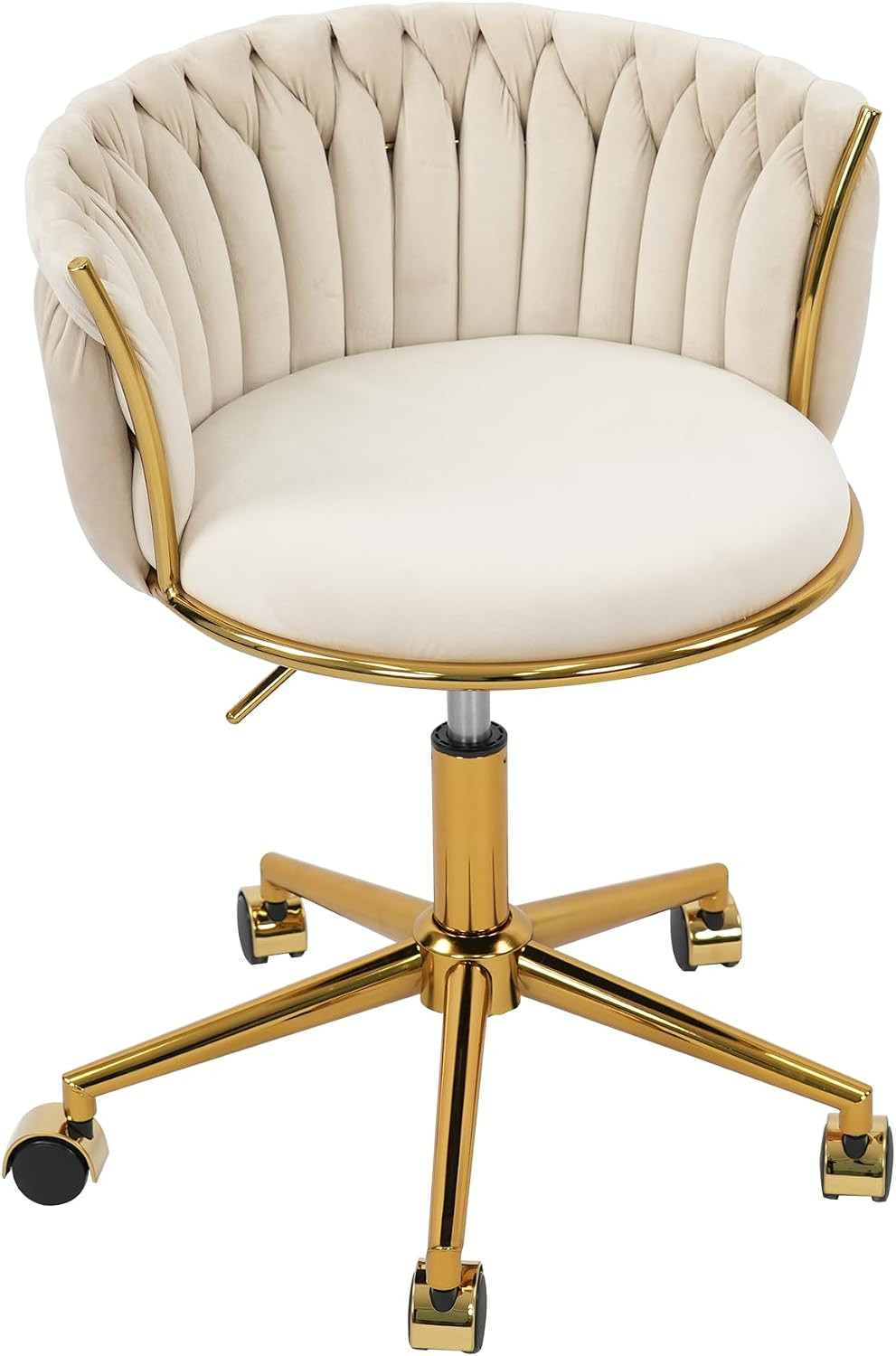HENGJIANYI Velvet Woven Home Swivel Vanity Desk Chair with Gold Base, Beige | Amazon (US)