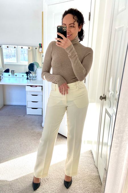Dressy casual looks. Business casual looks.
Beige turtle neck.
Beige business pants.
Black heels.
Comfy casuals.
OOTD

Pants run true to size.
For reference I’m 5’7” 155lbs

#LTKmidsize #LTKover40 #LTKU