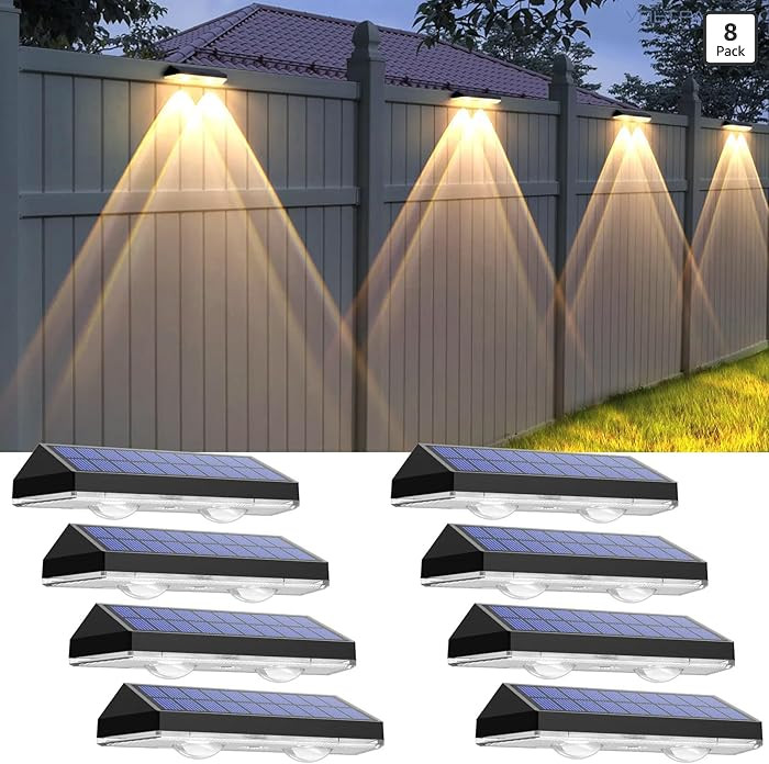 Solar Fence Lights Outdoor - 2700/4000/6000K 3 Mode, 8 Pack Solar Fence Lights Outdoor Waterproof... | Amazon (US)