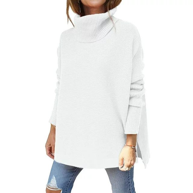Sanmadrola Oversized Turtleneck Sweaters for Women 2023 Fall Winter Long Batwing Sleeve Split Hem... | Walmart (US)