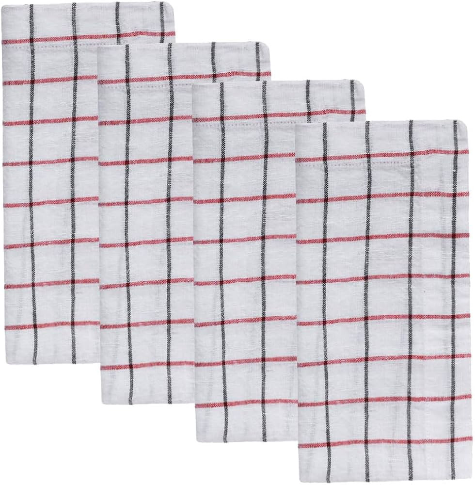 White Linen Napkins, Red and White Checkered Napkins, 100% Pure Linen Napkins Bulk, Red Dinner Na... | Amazon (US)