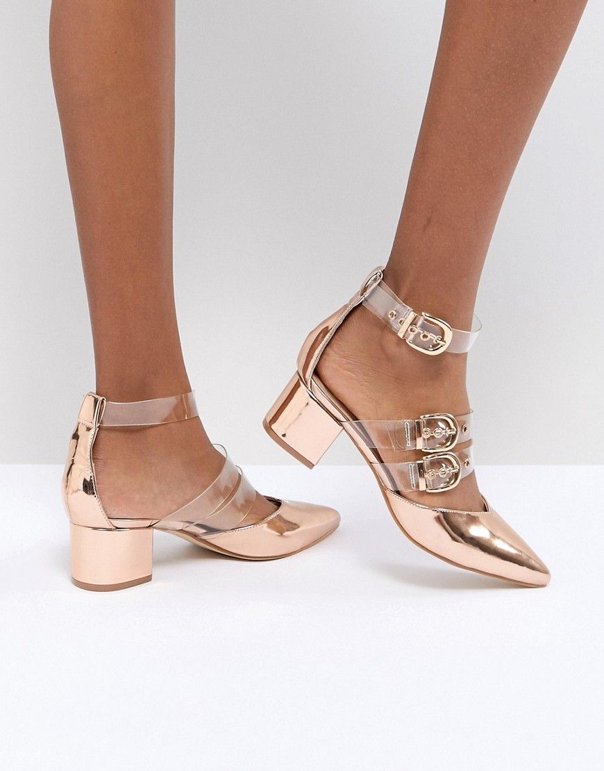 RAID Carmel Rose Gold Metallic Block Heel Shoes - Gold | ASOS US