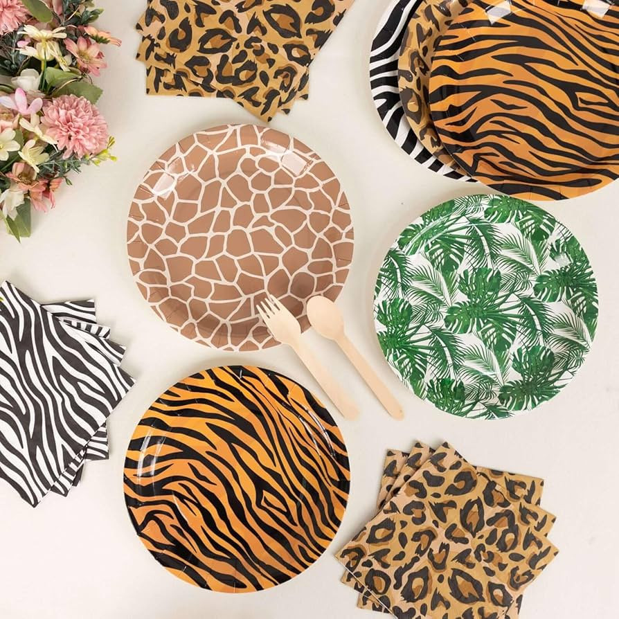 Efavormart 60 Pcs Animal Safari Print Paper Party Plates and Napkins Set, Jungle Theme Disposable... | Amazon (US)