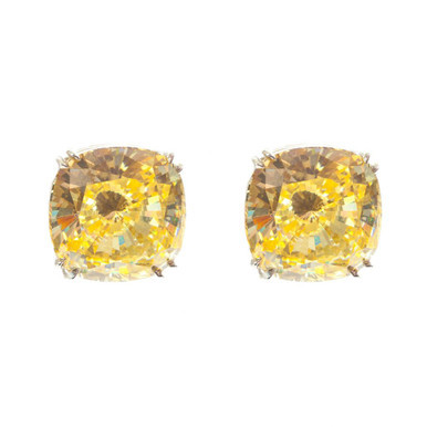 Canary Cushion-Cut  Studs (20 TCW) | Fantasia by DeSerio