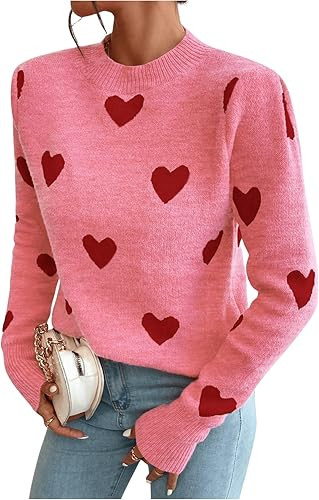 SOLY HUX Women's Heart Print Long Sleeve Sweater Pullovers | Amazon (US)