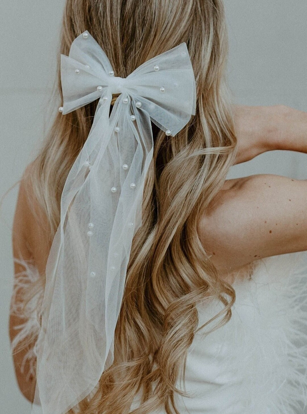 Bridal Bow Bachelor Party Pearl Veil Pearl Bride Hair Bow Bride Veil Bow Bridal Hair Accessory We... | Etsy (US)