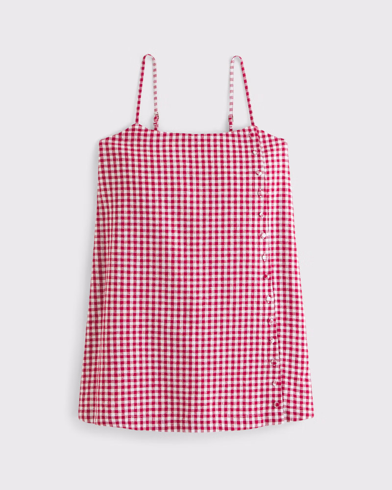 Abercrombie & Fitch Women's Linen-Blend Button Skort in Red Gingham - Size XXS TALL | Abercrombie & Fitch (US)