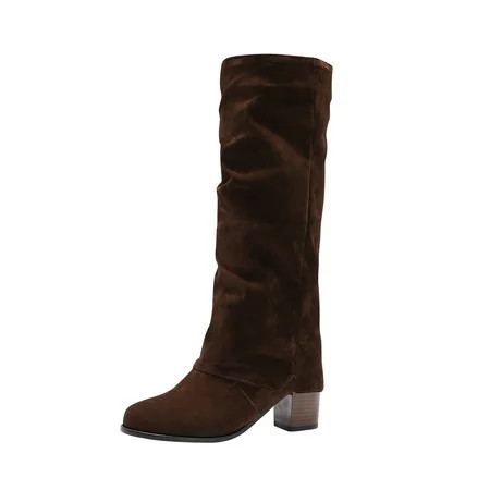 Boots for Women Winter Thick High Heel Pointed Sleeve High Tube Suede Boots In Solid Color | Walmart (US)