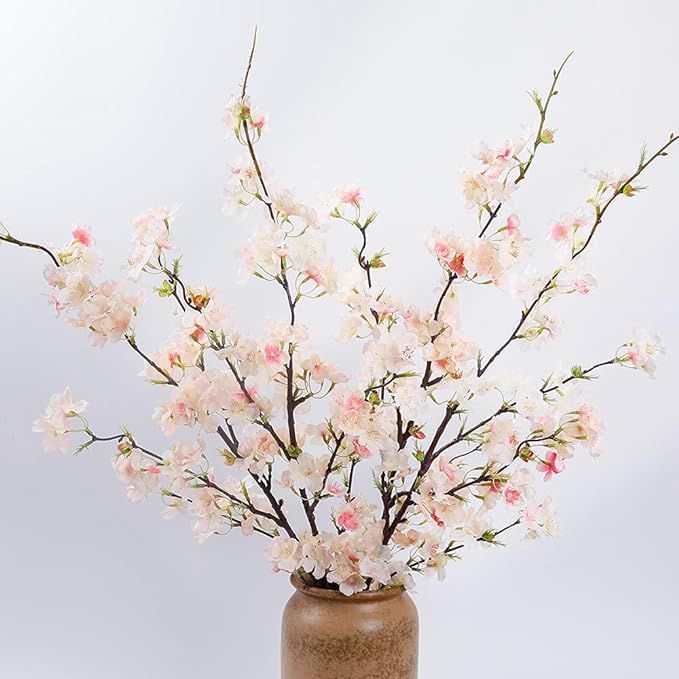 LESING 4pcs Cherry Blossom Flowers Artificial, Fake Silk Cherry Blossom Branches Tall Peach Bloss... | Amazon (US)
