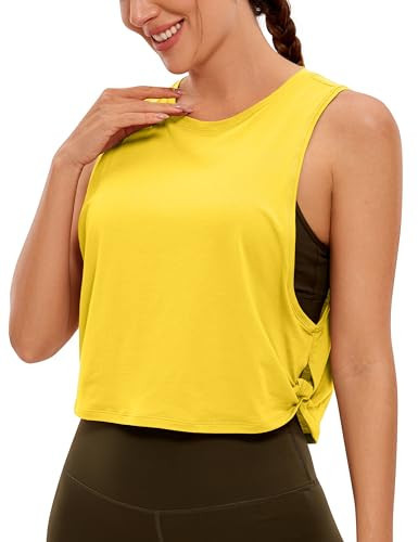 CRZ YOGA Pima Cotton Cropped Tank Tops for Women - Sleeveless Sports Shirts Athletic Yoga Running Gym Workout Crop Tops High Visibility Yellow Small | Amazon (US)