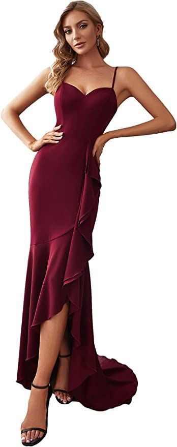 Ever-Pretty Women's Spaghetti Straps V Neck Backless Bodycon Split High Low Evening Dresses 00009... | Amazon (US)