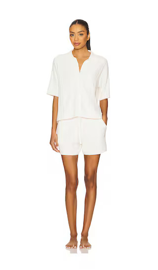 CozyChic Ultra Lite Contrast Scallop Short Sleeve Shirt And Short Set in Pearl | Revolve Clothing (Global)