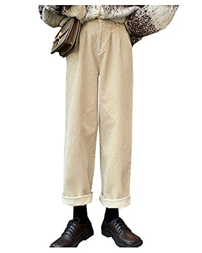 Women's Straight Corduroy Pants High Waist Button Down Corduroy Pants with Pockets Apricot | Amazon (US)