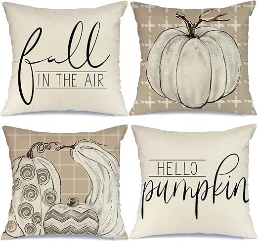 Amazon.com: GEEORY Fall Pillow Covers 18x18 Set of 4 for Fall Decor Buffalo Plaid Pumpkin Outdoor... | Amazon (US)