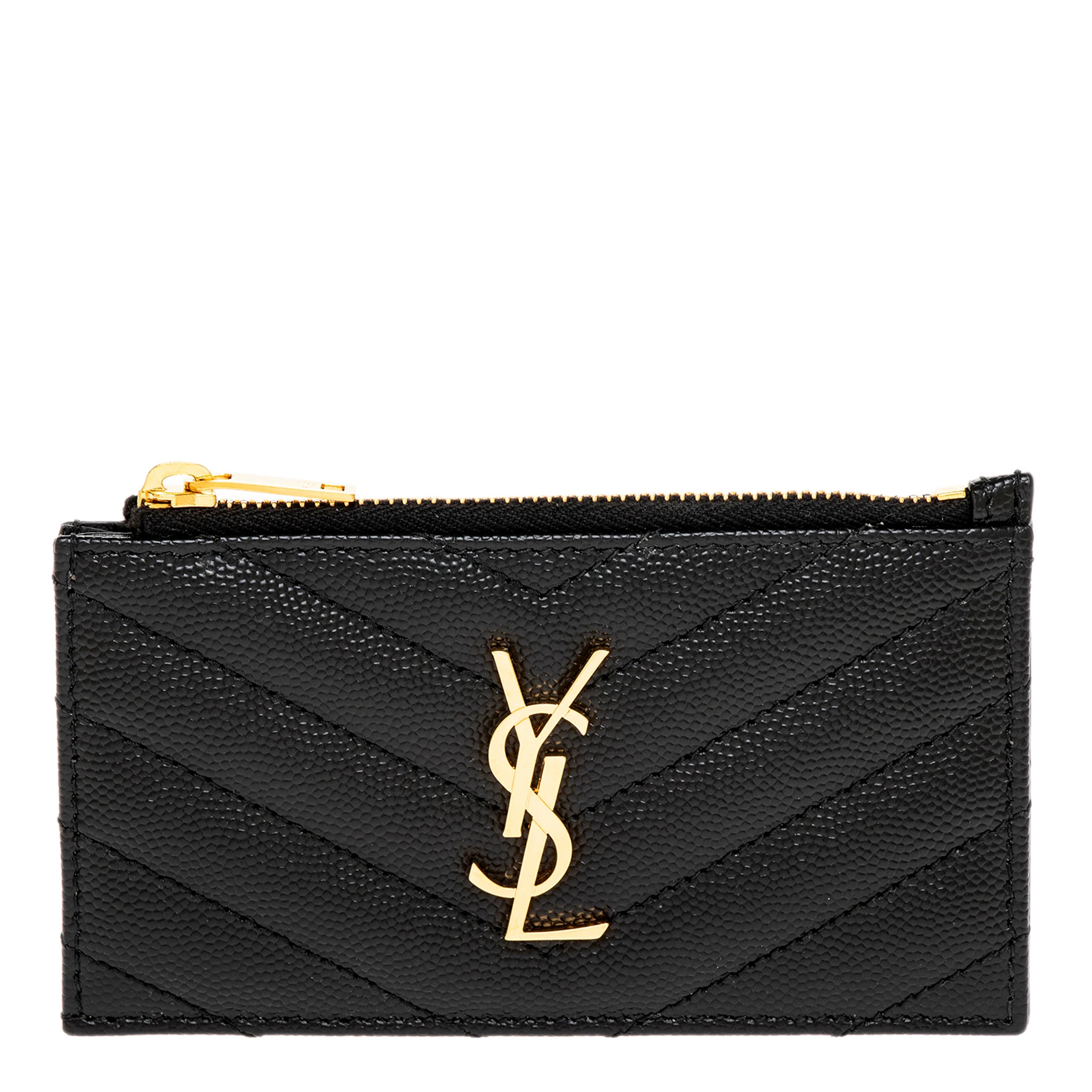 Saint Laurent Cassandre Matelassé Fragments Card Case - Black | Overstock