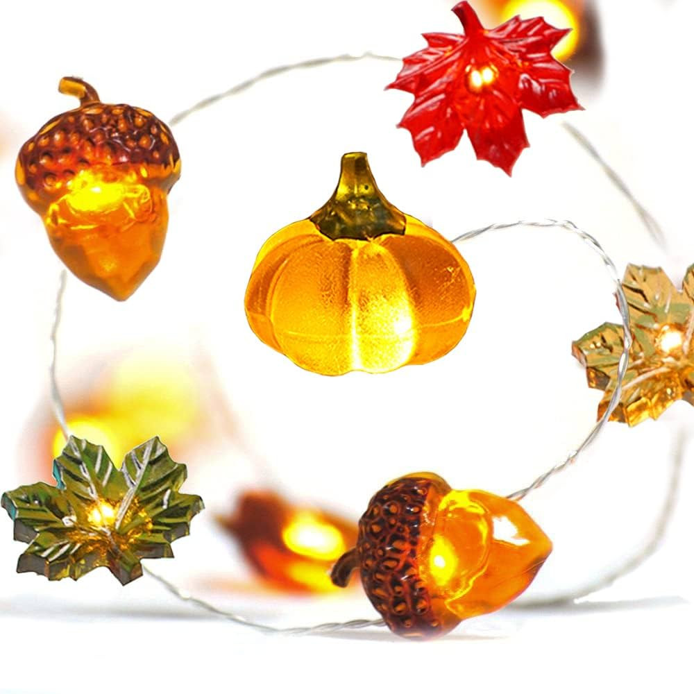 BOHON Thanksgiving Decoration Acorn 3D Pumpkin Maple Leaf String Lights Battery Operated with Rem... | Amazon (US)