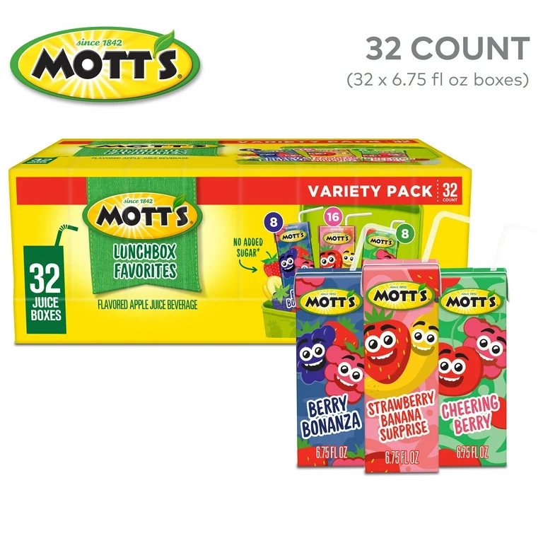 Mott’s Lunchbox Favorites Juice Drink Variety Pack, 6.75 fl oz, 32 Count Boxes | Walmart (US)