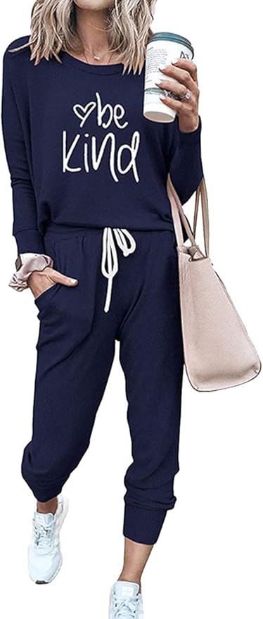 Paintcolors Women's Printed Two Piece Outfit Long Sleeve Pullover Tops And Long Pants Sweatsuits ... | Amazon (US)