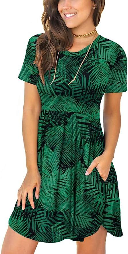 LONGYUAN Women's Summer Short Sleeve Casual Dresses Elastic Loose Comfy Swing Sundress with Pocke... | Amazon (US)