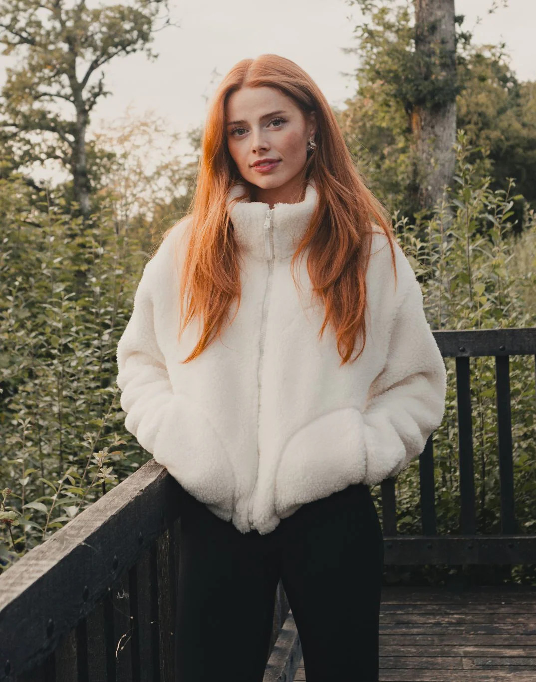 Industry Fleece High Collar Jacket in Cloud White | Gym + Coffee UK & IE - Accelerate - UK